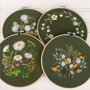 Beginner Embroidery Starter Kit - Beginner Embroidery|Flowers pattern|Hoop Art Hand Embroidery|Modern Embroidery DIY Kit|Embroidery Pattern