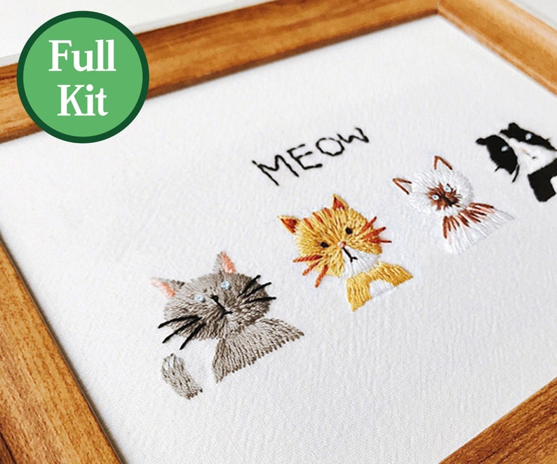 Süßes Katzen Stickerei Set Für Anfänger - Komplettset Mit Rahmen & Anleitung