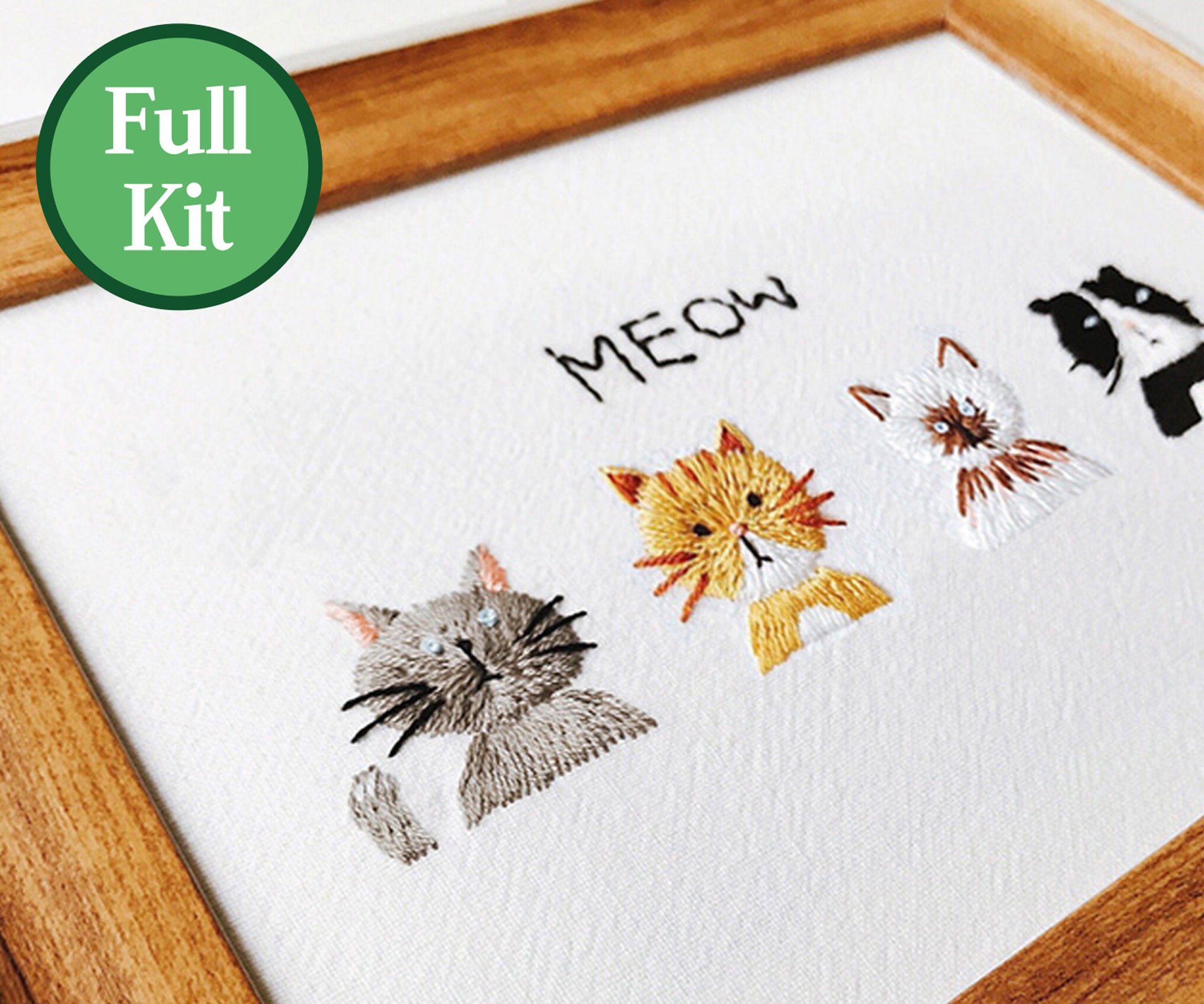 Yeerovan 3 Sets Embroidery Kit for Beginners with Stamped Cat