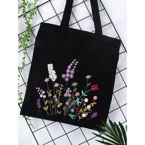 Canvas tote bag Purple flower print, Simple Floral canvas tote bag