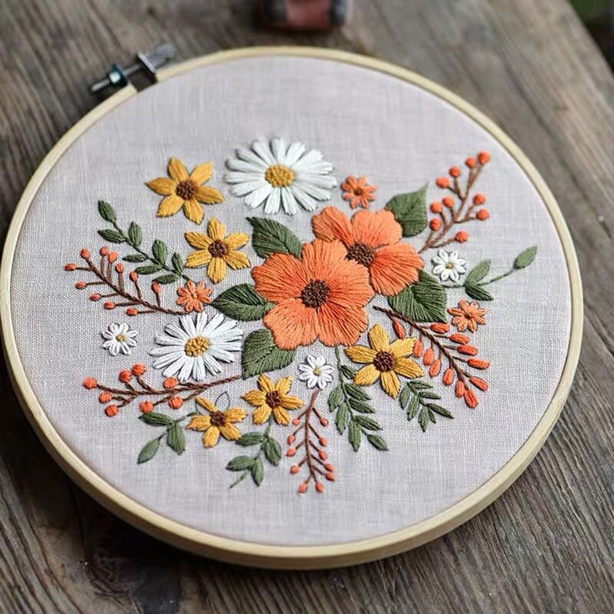 Hand Embroidery Full Kit DIY Needlework Kit Modern Floral Etsy