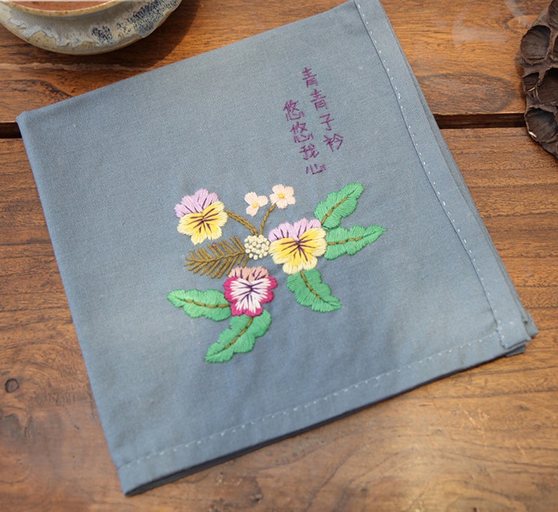 christmas gift Kit Handkerchief Embroidery Kit For Beginner Napkin Hand Embroidery Kit Modern Embroidery Kit flowers Embroidery Pattern
