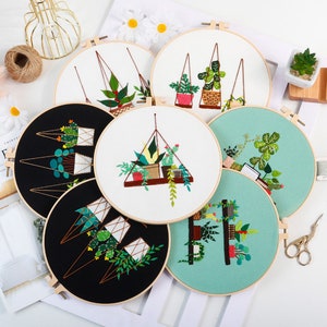 DIY Embroidery Kit For Beginner | Modern Crewel Embroidery Kit with Pattern |Embroidery Hoop Art | DIY Craft Kit | Plant Embroidery Full Kit
