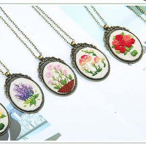 Embroidery Kit Handmade Mini embroidered necklace-Floral necklace-embroidered jewelery-Gift for her-Embroidery necklace Set Of Three