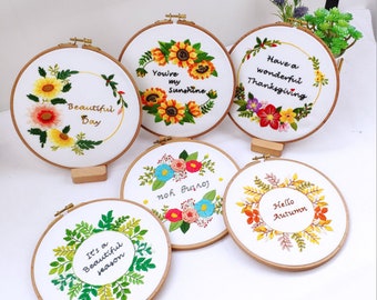 Embroidery Kit Beginner,embroidery kit Flower, Floral embroidery kit, diy Kit Embroidery,Flower embroidery Hoop Wall Art Kit,diy Kit adult