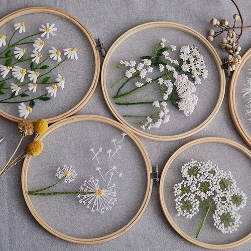 Plants Transparent Embroidery Kit for Beginner,flower Diy Kit