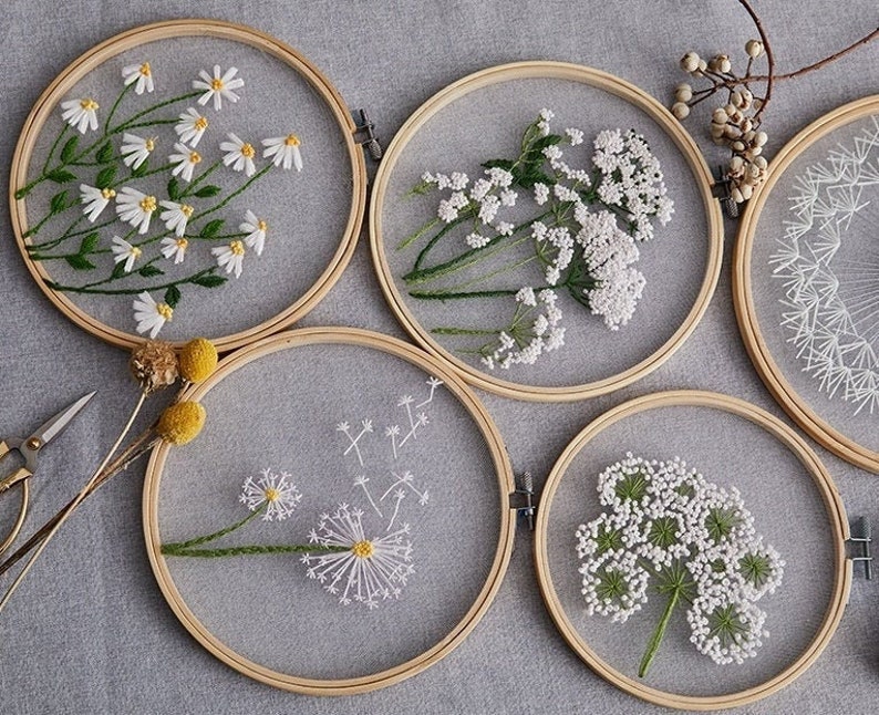 Plants transparent embroidery kit for beginnerFlower diy image 0