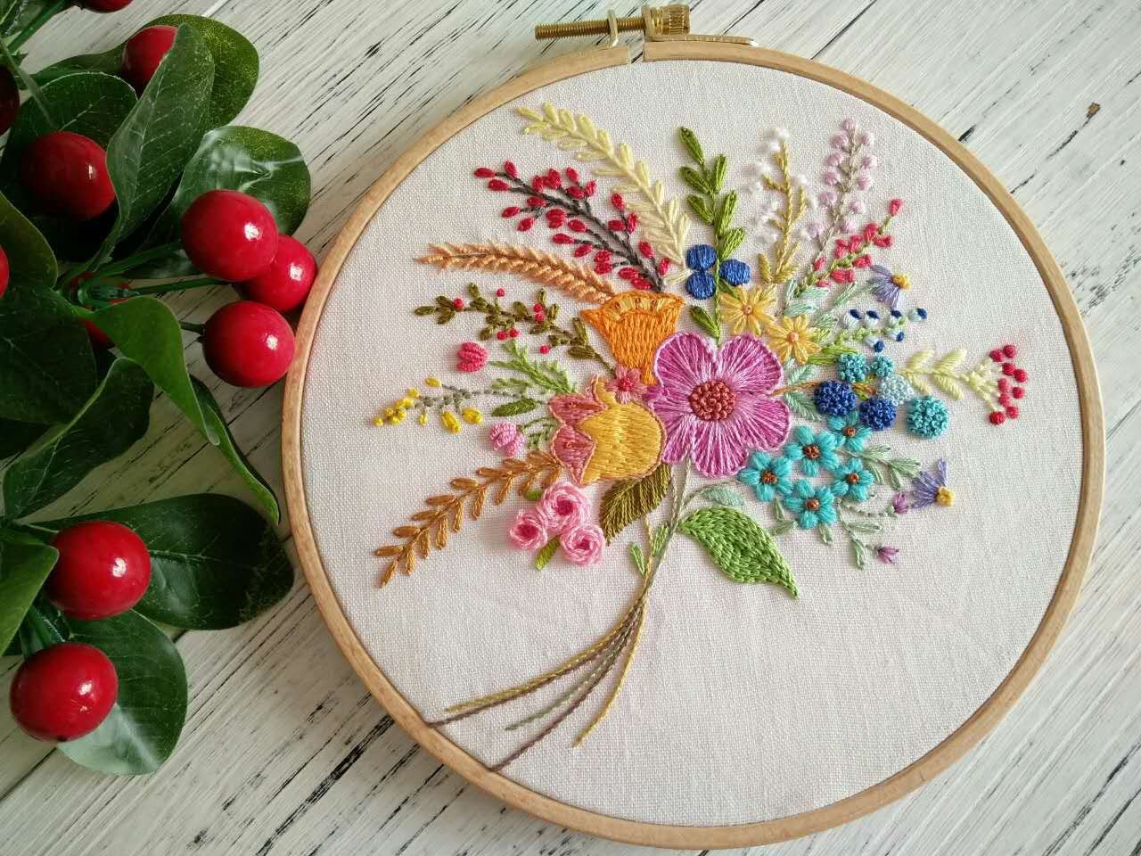 Embroidery Kit For Beginner Flower Design DIY Home Wall Decor Floral Ring3