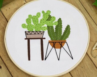 Fiori Ricamo Kit Completo con Needlepoint Hoop / Diy Kit Ricamo /Modern Embroidery Kit con Modello / Kit Artigianale FAI a vista -Guida inglese
