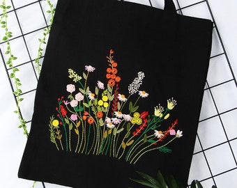 Beginner Embroidery Kit Canvas Bag,Hand Embroidery Kit Canvas Tote Bag,Embroidered Bag Diy,Embroidered Kit,Hoop Art Hand Embroidery Art