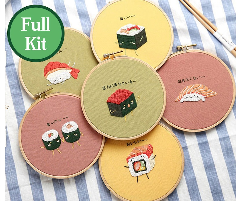 Anfänger Stickerei Kit-DIY Craft Kit Sushi Muster-Handstickerei Full Kit-Stickerei Hoop Wand Kunst Kit-DIY Essen Handarbeiten GeschenkHoop Kunst Bild 1