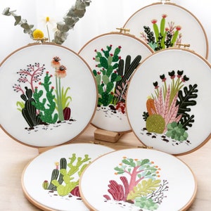 Kit de broderie pour le moderne floral débutant, modèle de cactus, démarreur plein de kits de broderie de main, broderie succulente de cactus de plante, kits d’artisanat de DIY