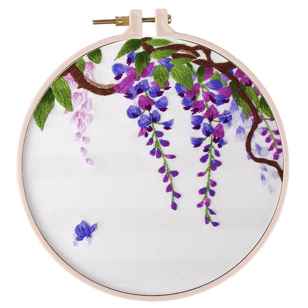 Embroidery kit flowers Beginner Embroidery Kit - Modern Flower Pattern Hand Embroidery Full Kit - DIY Needlepoint Hoop Wall Art Kit - Gift