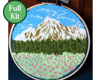 Beginner Embroidery Kit | Modern Scenery Embroidery Kit | Hand Embroidery Kit | Needlepoint Hoop Wall Art Kit | DIY Embroidery