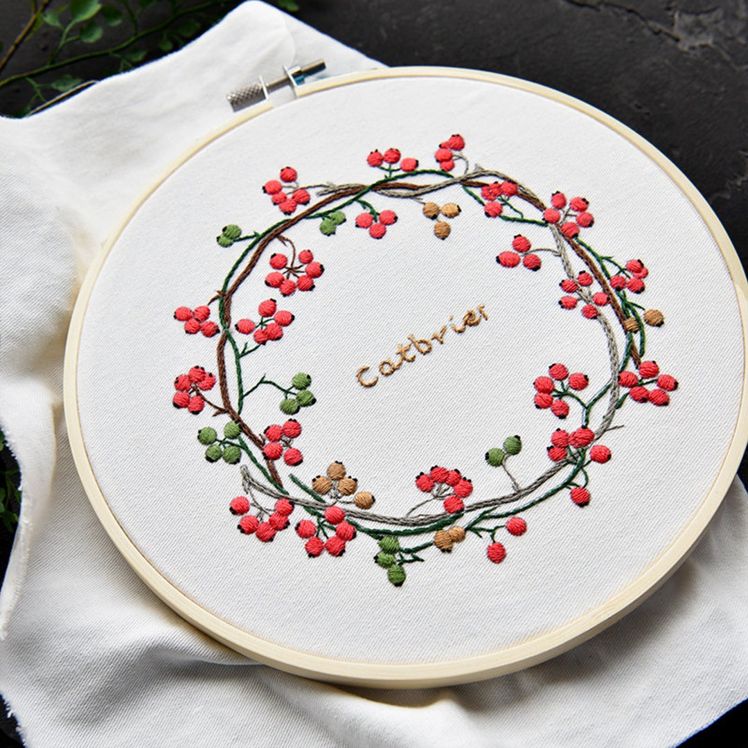 Hand Embroidery Kit,Diy Needlework Cross Stitch Crafts,Stamped Embroidery  Kit For Beginners With Minimalist Garland Pattern, Home Decor Needlework