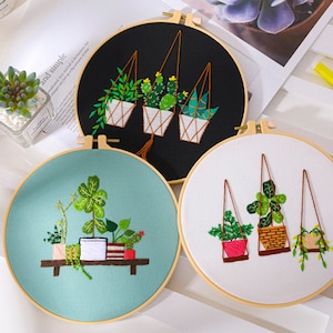 DIY Embroidery Kit For Beginner | Modern Crewel Embroidery Kit with Pattern  |DIY Craft Kit | Plant Embroidery Full Kit| Embroidery Hoop Art