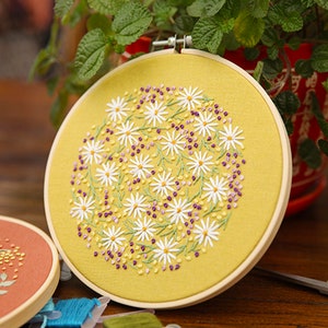 Floral Beginner Embroidery Kit Modern Flower Plant Hand Embroidery Full Kit DIY Floral Needlepoint Hoop Wall Art Kit image 5