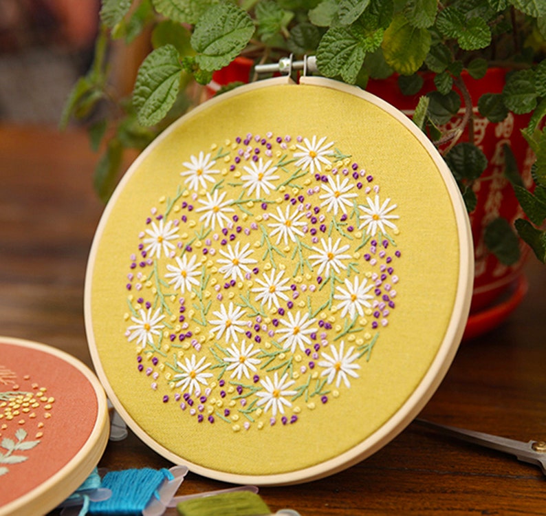 Floral Beginner Embroidery Kit Modern Flower Plant Hand Embroidery Full Kit DIY Floral Needlepoint Hoop Wall Art Kit image 5