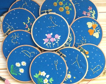 Embroidery Kit Beginner|Diy craft kit|Horoscope 2020|Hand Embroidery Hoop Art|Modern Embroidery Kit|Embroidery Zodiac Constellation Pattern