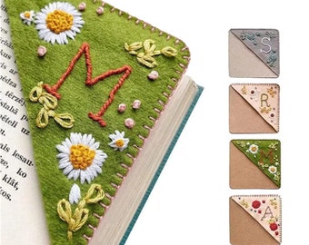 Personalized Hand Embroidered Corner Bookmark- 26 Letters and 4 Seasons- Book Corner Decoration- Felt Triangle Page Stitched Corner Bookmark