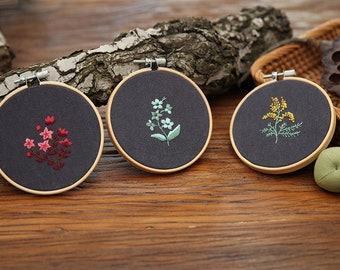 Diy Embroidery kit beginner-Modern Flower Plant Hand Embroidery Full Kit - DIY Flower Embroidery Hoop Wall Art Kit -English Guide