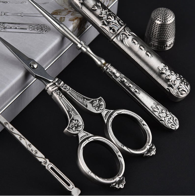 Reproduction Sewing Tools 5 PCS Victorian Sewing Tool Set With Scissor Thimble, Vintage ...