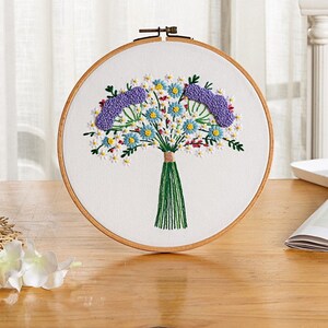 Floral Beginner Embroidery Kit Modern Flower Plant Hand Embroidery Full Kit DIY Floral Needlepoint Hoop Wall Art Kit Pattern G