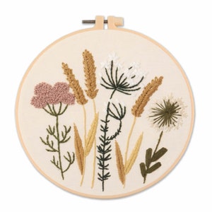 Easy Embroidery Kit Beginner, Modern floral Plant hand Embroidery Kit, Needlepoint Kit, DIY Craft Kit, Crewel embroidery, DIY embroidery set Pattern 4