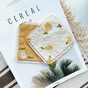 diy craft kit ,christmas Gift Idea,Beginner Coaster embroidery Kit Set Of Two,Pear Embroidery kit Coaster, christmas ornament diy kit