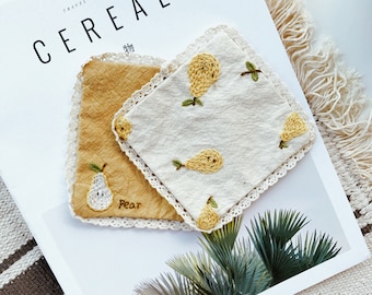 Kit fai da te, Idea regalo di Natale, Kit ricamo sottobicchiere per principianti Set di due, Kit ricamo pera Sottobicchiere, kit fai da te ornamento natalizio