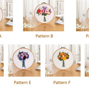 Floral Beginner Embroidery Kit Modern Flower Plant Hand Embroidery Full Kit DIY Floral Needlepoint Hoop Wall Art Kit image 2