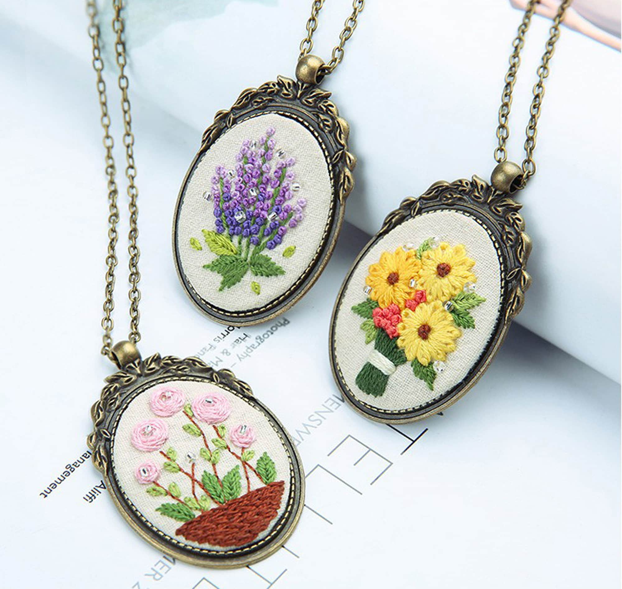 刺繍キット 手作り刺繍ネックレス - ミニ刺繍キット - 刺繍