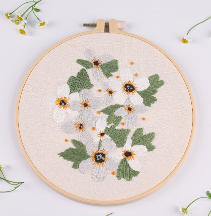 DIY Flower Embroidery Hoop Wall Art KitDiy Embroidery kit Etsy