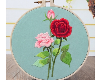 初心者向け刺繍キット - モダンなクリスマス刺繍キット - 花柄刺繍フルキット - 壁飾り - DIY 花柄刺繍フープ ウォールアートキット