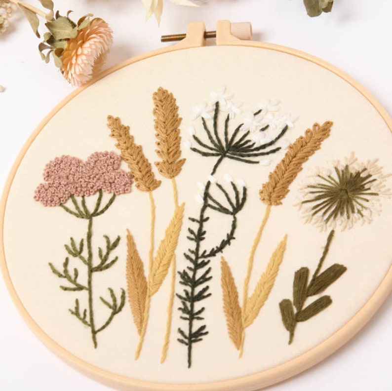 Easy Embroidery Kit Beginner, Modern floral Plant hand Embroidery Kit, Needlepoint Kit, DIY Craft Kit, Crewel embroidery, DIY embroidery set image 5