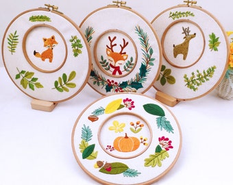 Diy Natale zucca ricamo Kit Principiante,doppio cerchio modello ricamo, Mano Natale fai da te kit,Regalo di Natale,Kit di artigianato per home Decor