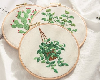 Embroidery Kit Beginner |Diy craft kit|Modern Floral Plant Hand Embroidery Full Kit |Plant Aureus Embroidery Hoop Wall Art Kit|Gifts for her