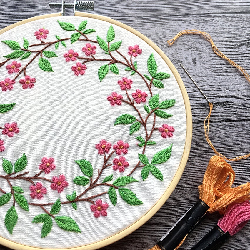 Hand Embroidery Full Kit DIY Needlework Kit Modern Blue Etsy