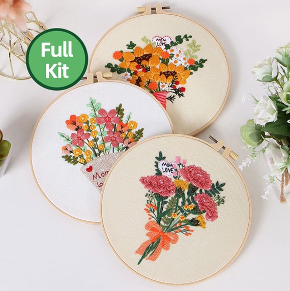 3D Holding Flowers Embroidery Kit for Beginner, Modern Floral