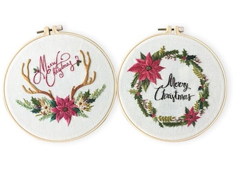Christmas Wreath Embroidery Full Kit for Beginner, DIY craft kit adult, Christmas Hand Embroidery Supplies, DIY Hoop Art-Gift for mom/sister