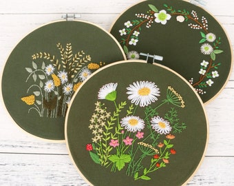 Embroidery Kit,Beginner Embroidery, flowers pattern,Hoop Art Hand Embroidery Art, Modern Embroidery DIY Kit,Embroidery Pattern Beginner
