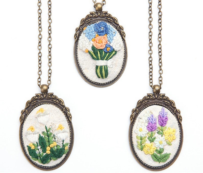 Embroidery Kit Handmade Embroidered Necklacemini Embroidery Etsy