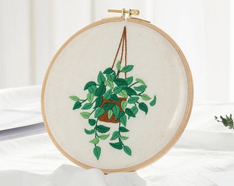 Embroidery Kit Beginner|Diy craft kit|Modern Floral Plant Hand Embroidery Full Kit |Plant Aureus Embroidery Hoop Wall Art Kit|Gifts for mom