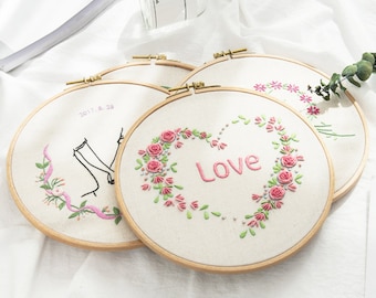 Kit di ricamo a mano, kit completo di ricamo moderno, kit di ricamo con motivi floreali, regalo fai-da-te per lei, kit artistico da parete a cerchio da ricamo-guida inglese