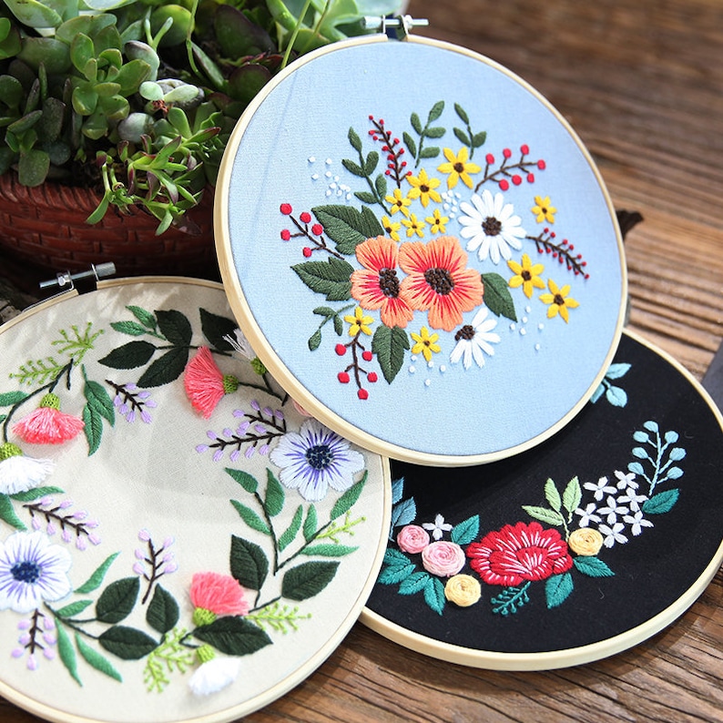 Diy Embroidery Kit Retro Floral Pattern Flower Diy Etsy