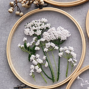 Plants transparent embroidery kit for beginner,Flower diy Kit,beginner Hand Embroidery Full Kit ,Diy start up embroidery set English Guide Flowers A -20cm