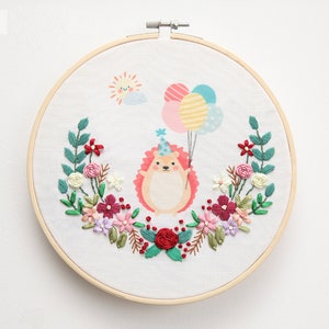 Kit de bordado à mão, padrões modernos de bordado à mão, kit diy-design de ouriço, padrão de tecido impresso bordado de design de animais de desenho animado