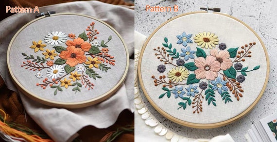 手刺繍フルキット - DIY 針仕事キット - モダンな花柄 - DIY フラワー