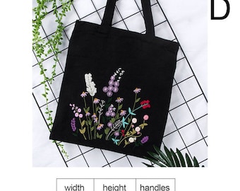 Embroidery Kit Canvas Bag,modern Flower Pattern Hand Embroidery  Kit,beginner Canvas Tote Bag,embroidery Bag Summer Wildflowers,hoop Art -   Israel