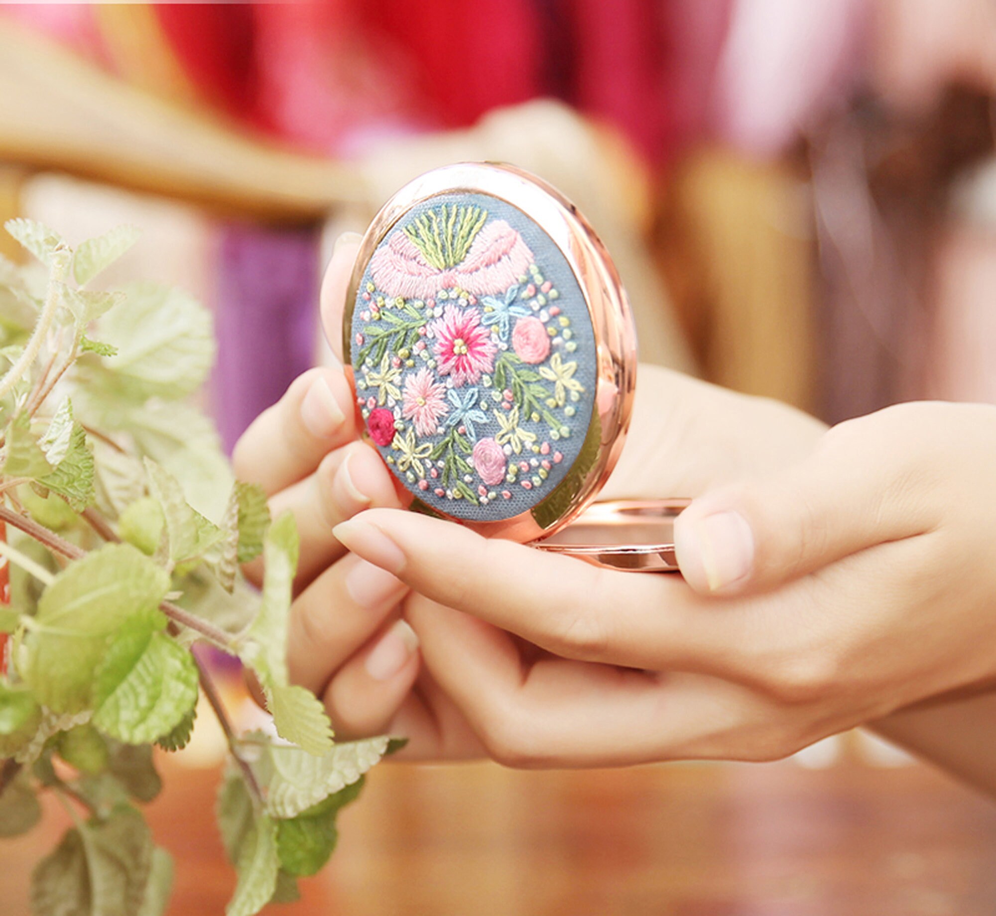 Green Bronze Mirror Embroidery Kit For Beginner Mirror Modern Etsy